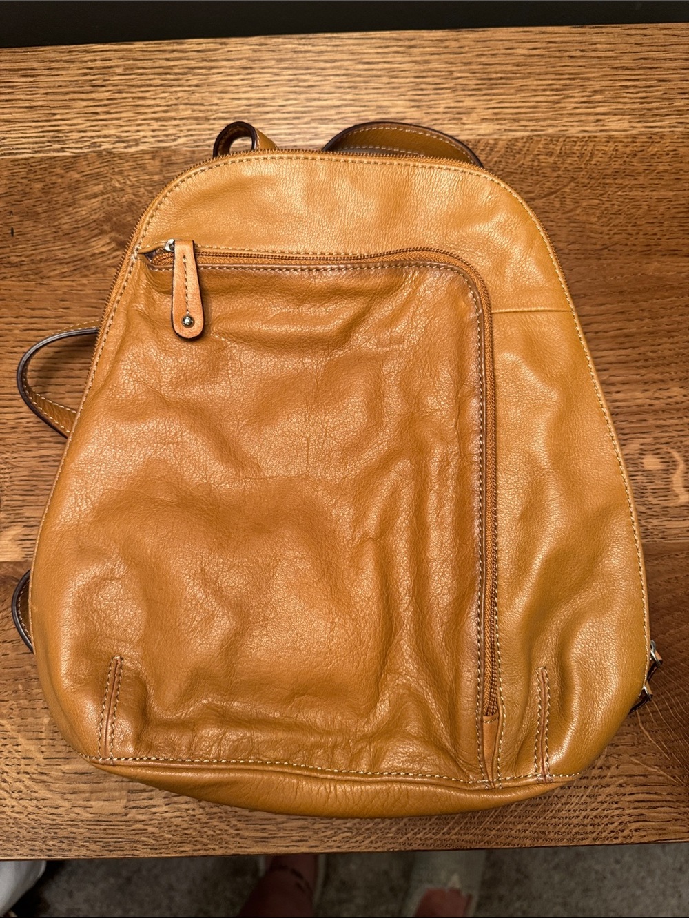 Vintage Tignanello Soft Genuine Leather Backpack Purse - Tan / Caramel